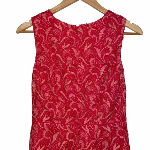 Ann Taylor Two Tone Lace Overlay Dress Peony Coral - Picture 6 of 10